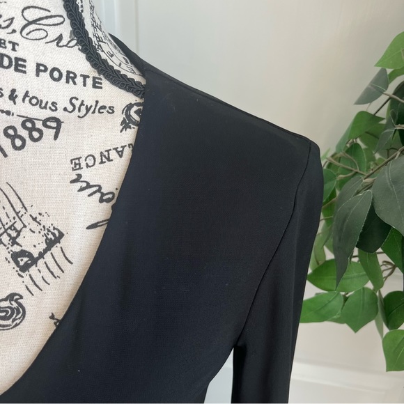 Barney’s New York Long Sleeve V-Neck Midi Cocktail Dress Black Sz 8 - Picture 2 of 16